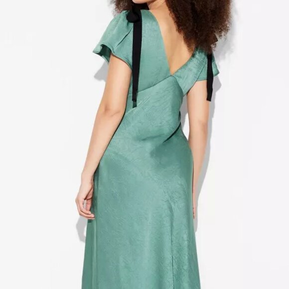 NWT, SZ L, Bias Cut Satin Midi Dress, Green - Picture 2 of 4
